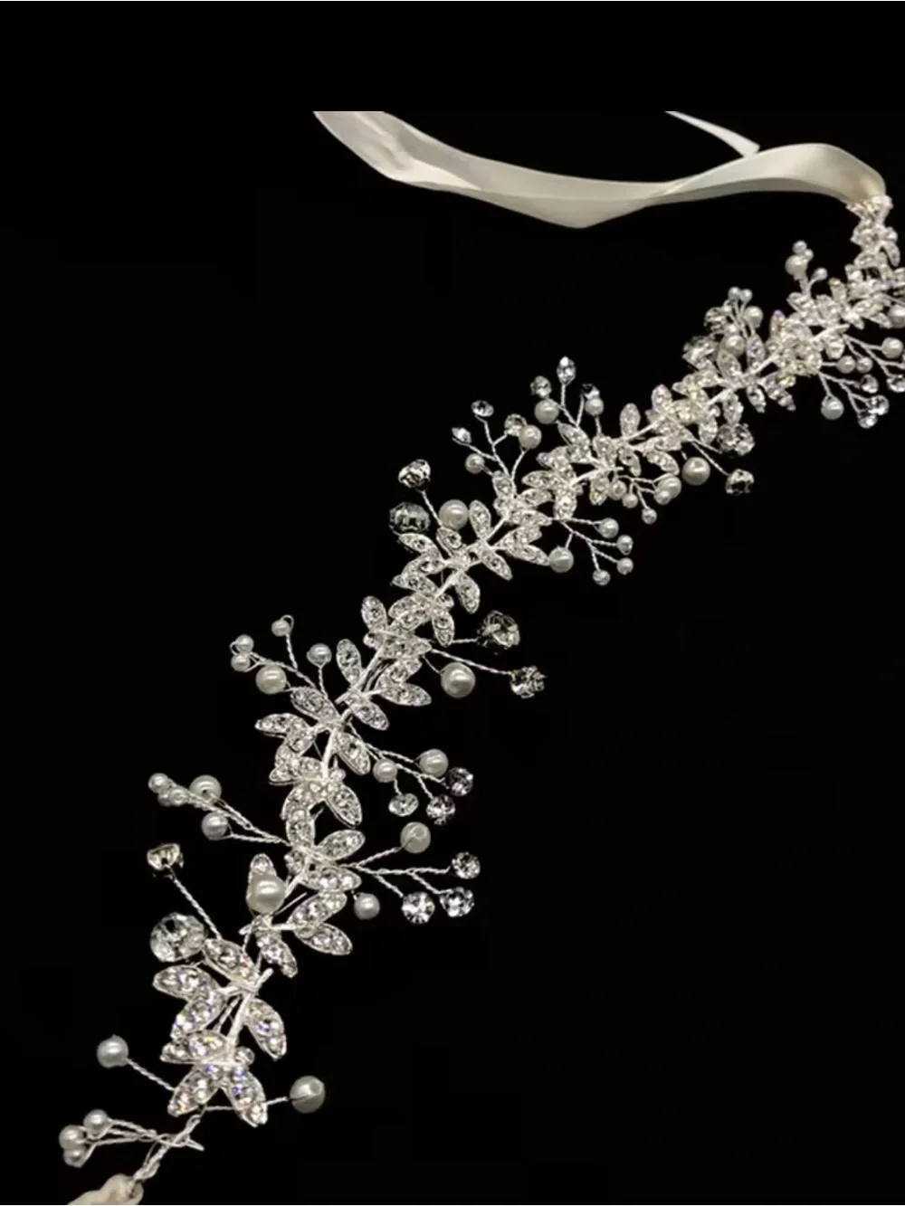 Crystal Floral Bridal Headband - Silver